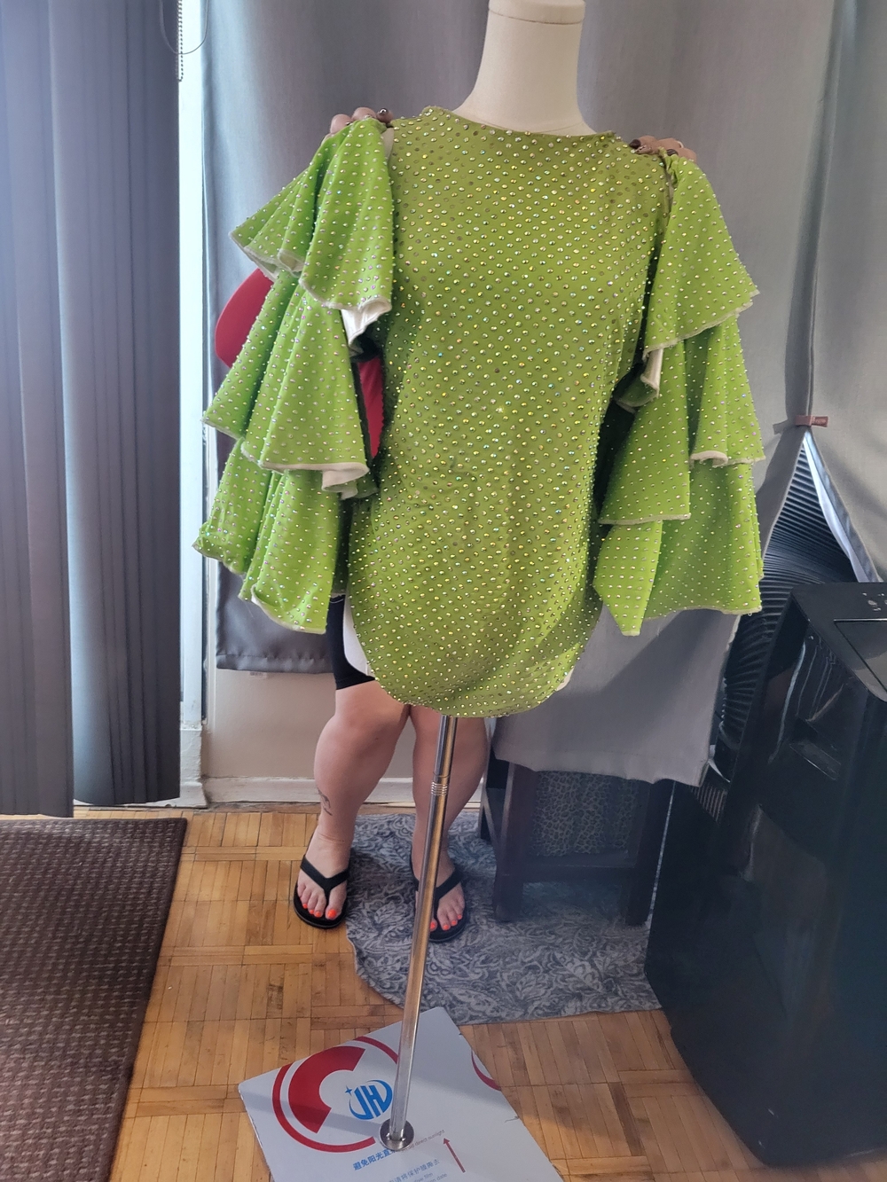 Green Ruffled Sleeve Women's Leotard